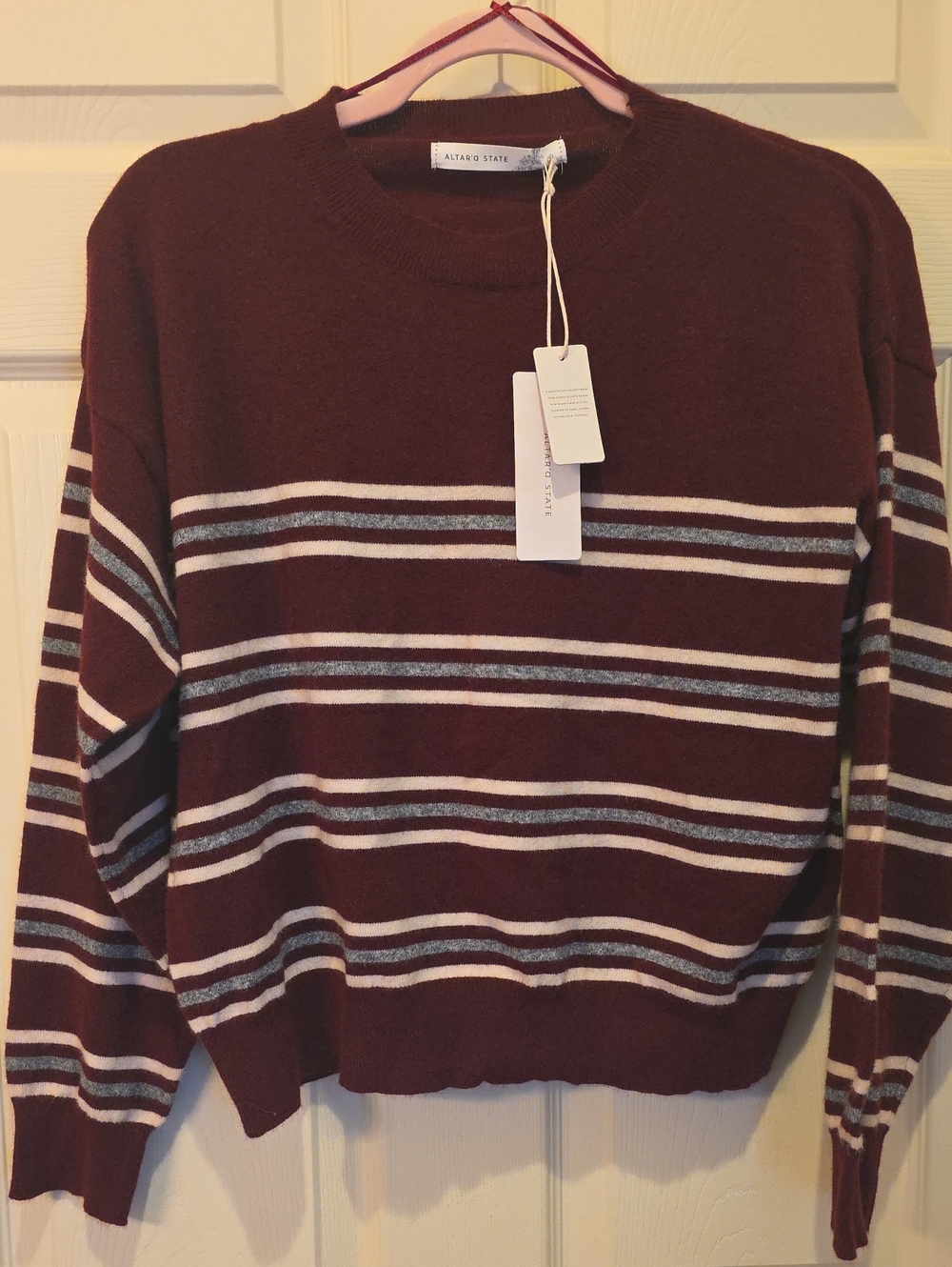 Altar'd State Burgundy Multi Striped Sweater